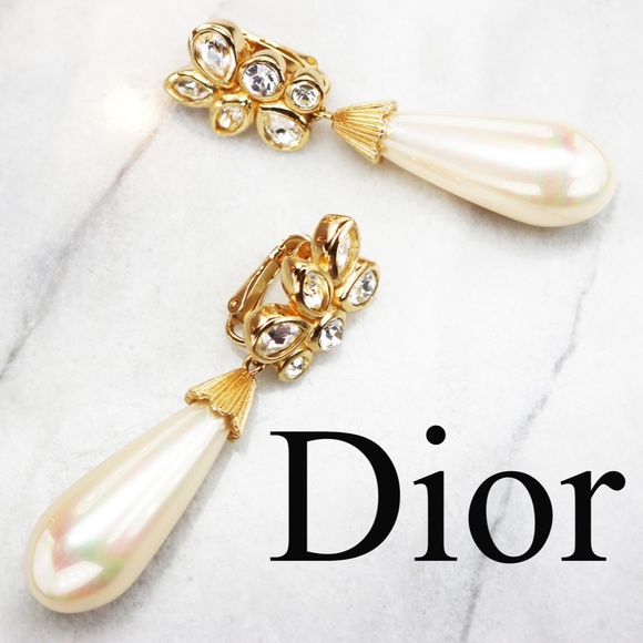 ⚜️ Vintage Christian Dior Crystal & Pearl Earrings - Picture 13 of 16